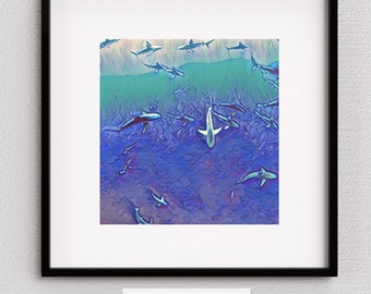 Printable Wall Art | Sharks | Underwater Painting | Ocean Print | Ocean Art | Ocean Painting | Ocean Picture | Ocean Photography