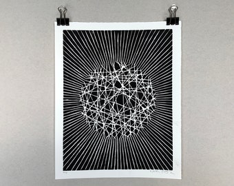 Geometric Optical Illusion \u2022 Hand Crafted Lino Print