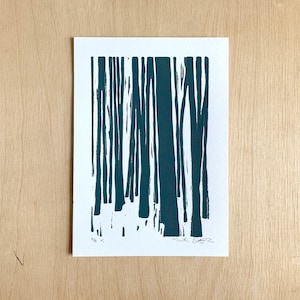 Abstract Forest, 5x7 in, Green - Linocut Print // Original Limited Edition Handmade Linocut Relief Print // Woodland Print// Hunter Green