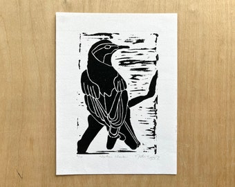 Blackbird - Black Print // Original Limited Edition Handmade Linocut Relief Print // Bird Print // 5x7 inches