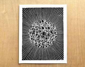 Implied Circle - Black Print // Original Limited Edition Handmade Linocut Relief Print // Geometric Print // 8x10 inches