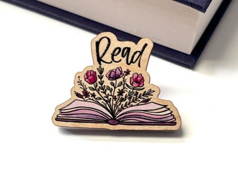 Book pin - Read - literary gift - literature - bookish pin badge - gift for reader - gift for book lover - wooden pin