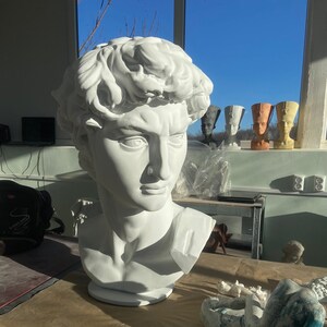 Large Head Of Michelangelo'S David, Big David Bust, Head Sculpture, Bust Decor, Bust Of David, Art Bust, Michelangelo Bust, Garden Busts