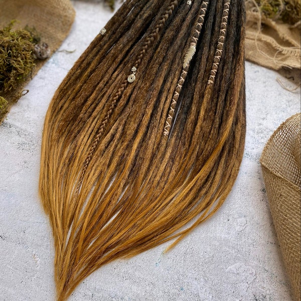 Extensions de dreadlocks aspect naturel brun foncé-marron clair ombre| crochet, dreads synthétiques légères à extrémités simples/doubles