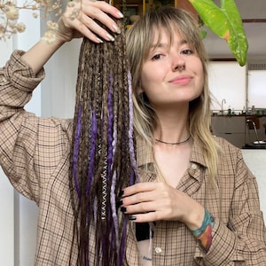 Synthetic dreadlocks extensions brown-purple, light purple| natural looking textured, soft and light weight double ends/single ends dreads