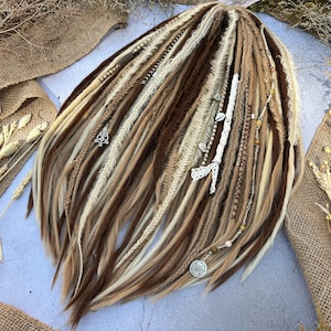 Dreadlocks extensions natural warm, light blonde and brown| smooth, crochet synthetic double ends/single ends dreads boho style jewelry