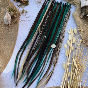 Dark brown with emerald green and blonde accents dreadlocks extensions| crochet synthetic double ends/single ends dreads with jewel