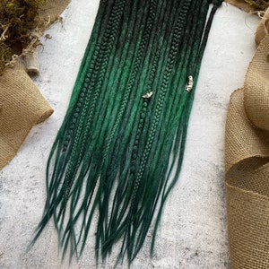 Black-emerald green-myrtle green ombre color synthetic dreadlocks extensions|smooth double ends/single ends synthetic hair dreas