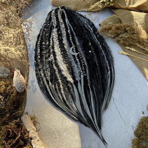 Dreadlocks extensions mix of black and silver gray| textured light weight double ends/single ends synthetic dreads with silver color jewelry
