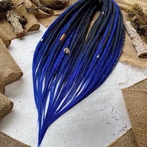 Black-blue ombre color synthetic hair dreadlocks extensions| crochet, smooth double ends/single ends dreads with jewelry