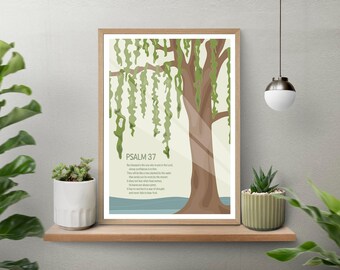 Lámina del Salmo 37 con un sauce: Arte mural cristiano (Descarga digital)