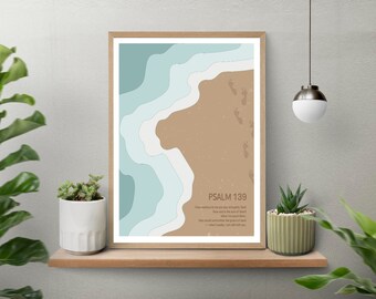 Lámina de arte cristiano con el Salmo 139 en la playa (descarga digital)