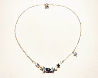 Natural freshwater pearls necklace with hematite beads star shape and 925 silver chain and elements