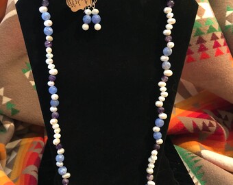 Freshwater pearl, crazy lace agate, amethyst, Czech glass