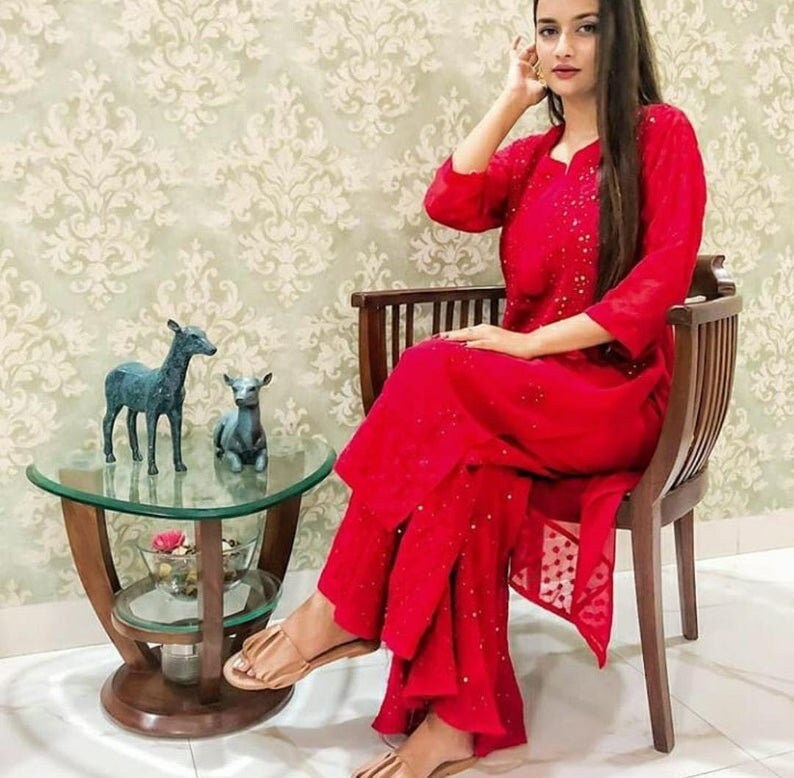 Cotton Straight kurta And Pants Lucknow chikankari Hand embroidery Ethnic Wear Indian style kurti