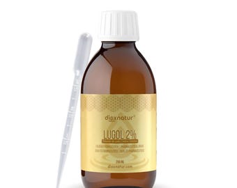 Soluzione di Lugol al 2% di grado farmaceutico 250 ml | Gocce di iodio liquido e ioduro di potassio con pipetta dosatrice di precisione