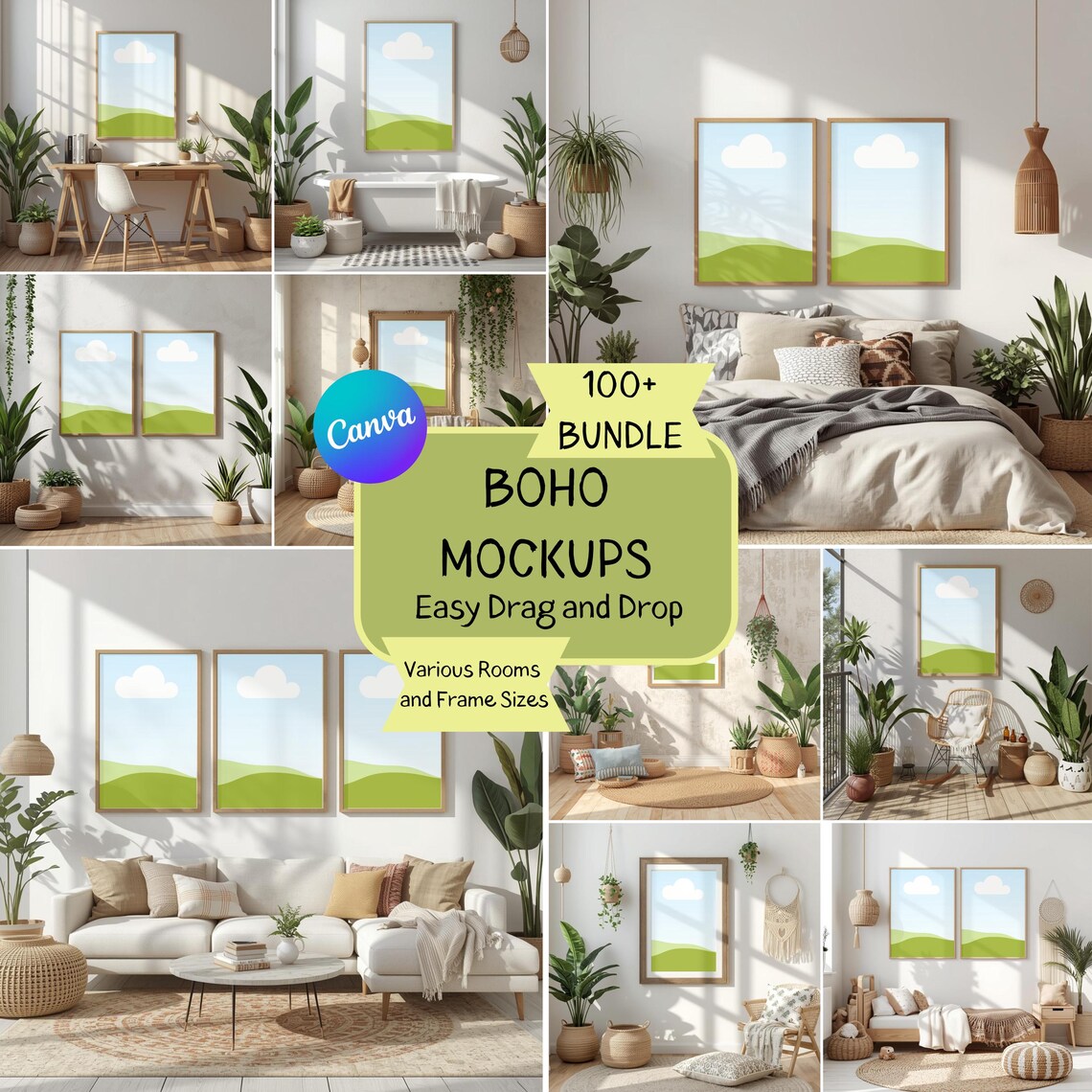 100+ Canva Boho Frame Mockup Bundle – Drag and Drop Wall Art Templates ...