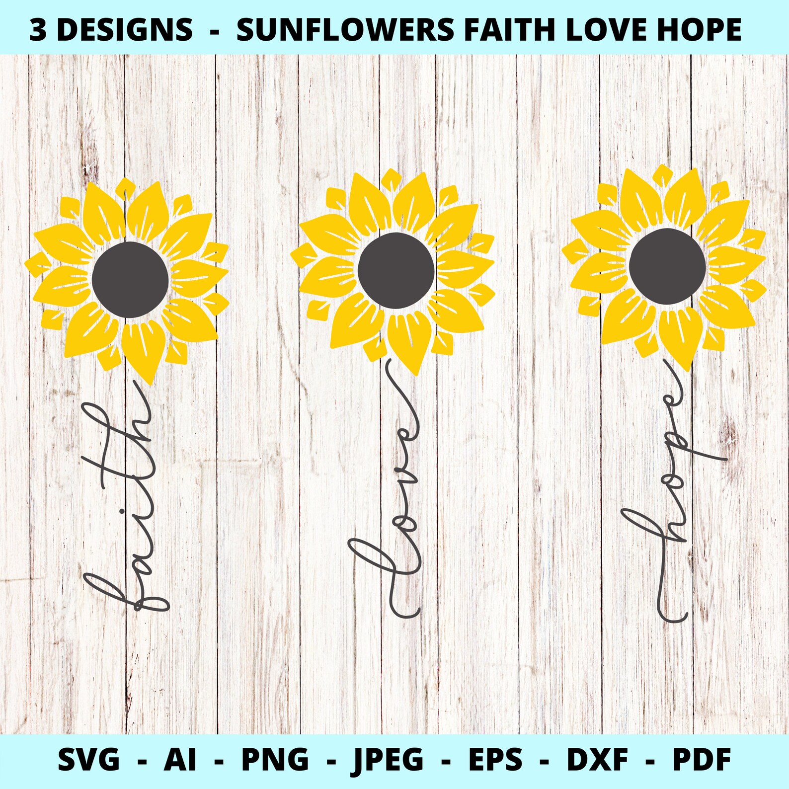 Sunflower Faith Hope Love SVG Cut File Flower Bundle SVG Etsy
