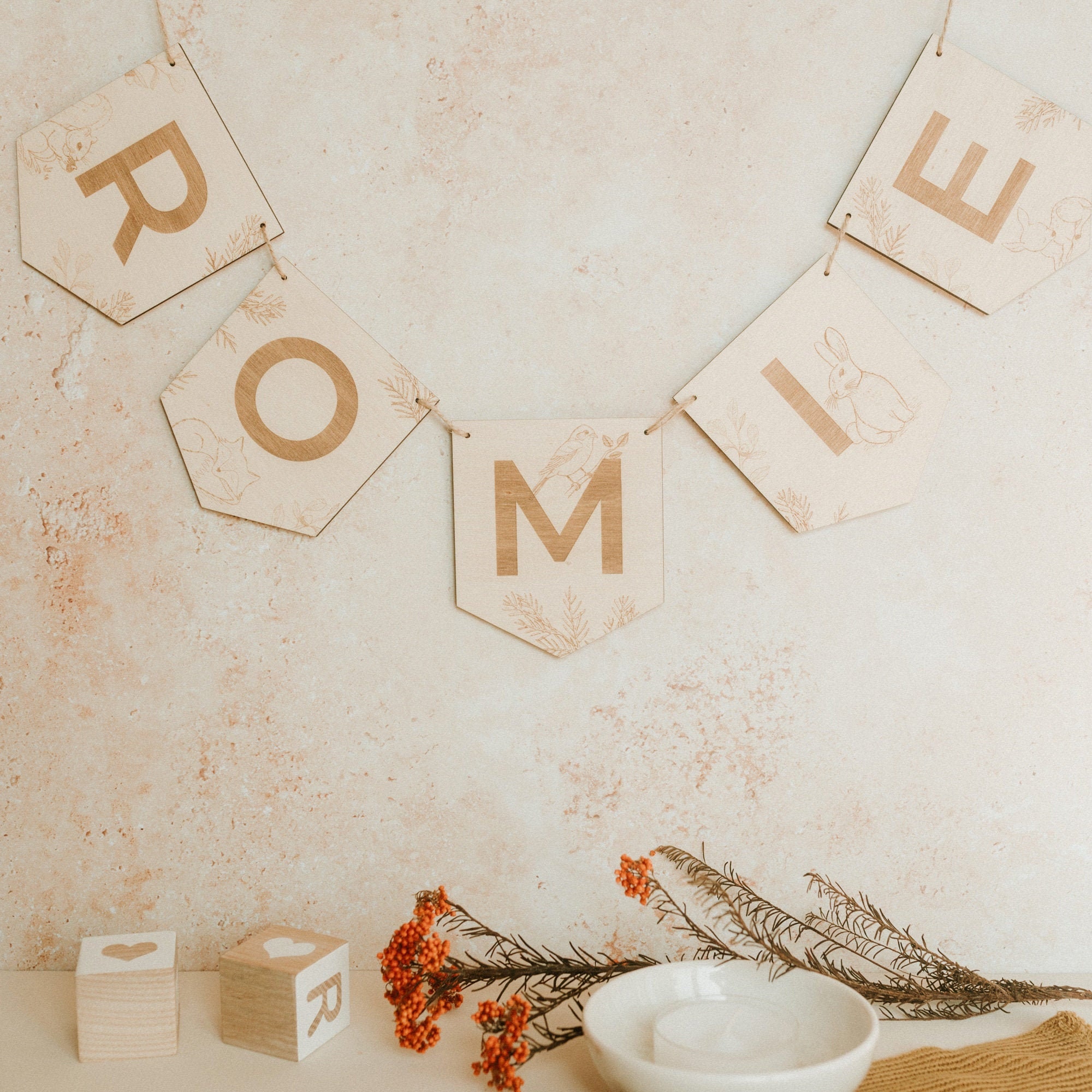 Fanion en Bois Animaux de La Forêt Personnalisé