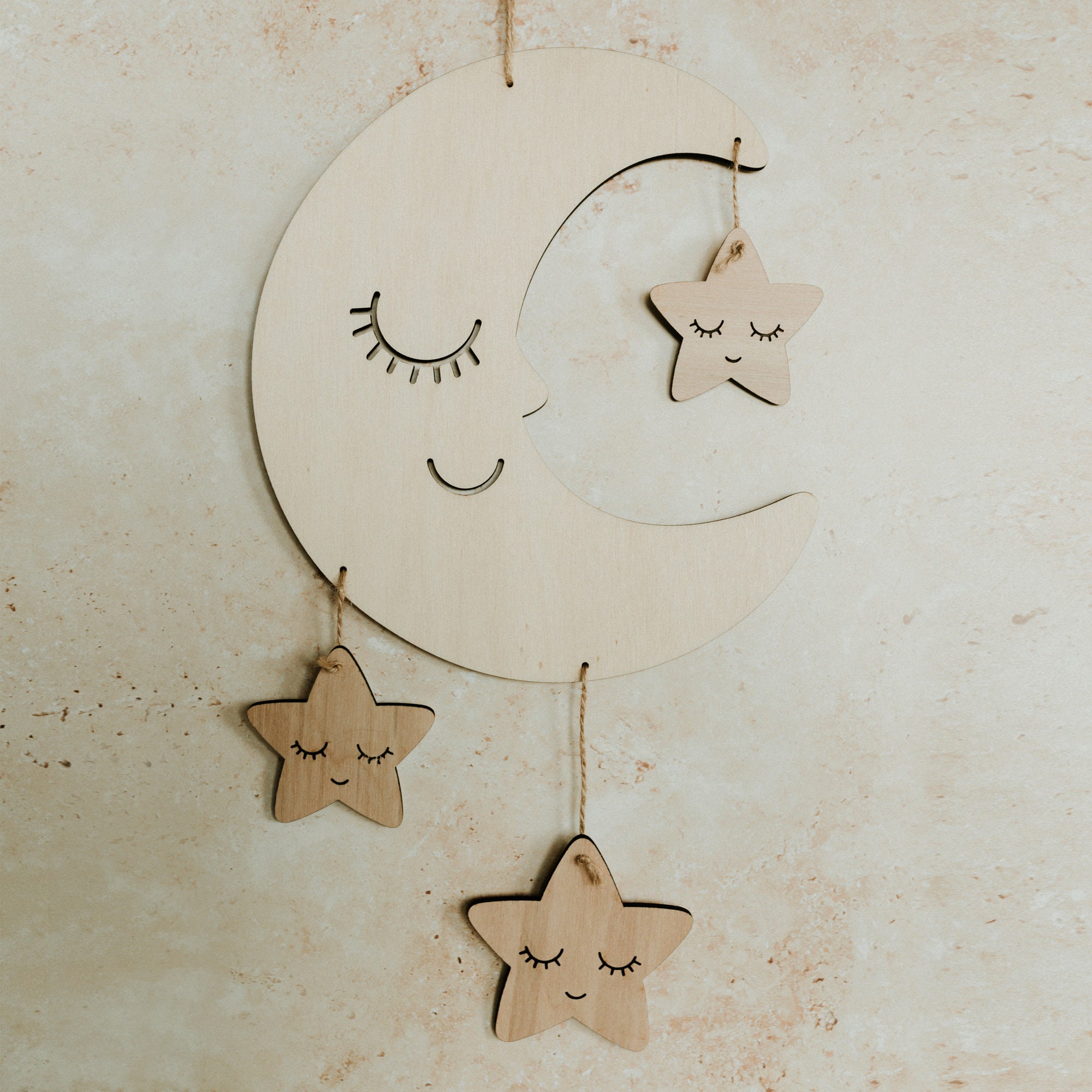 Suspension en Bois - Lune Étoiles