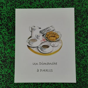 Paris, a Sunday in Paris, breakfast. printed from one of my original gouaches entirely designed and produced by hand