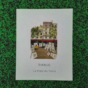 paris, place du tertre, poster printed in Paris based on one of my original gouaches entirely designed and produced by hand