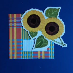 carte de voeux - Fleurs, Tournesols, provence avec enveloppe madras