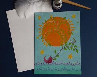 carte de voeux arbre lyre fête des mères ou des grands-mères, fête des pères ou des grands-pères, anniversaires et fêtes