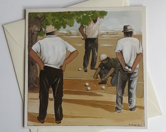 Provence, postcard, pétanque players, summer, boules games