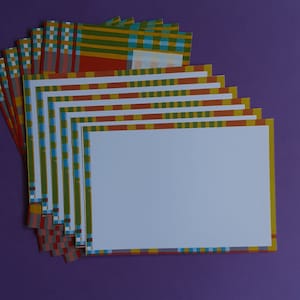 papeterie, Sachet courrier: 6 cartes + 6 enveloppes décorées Madras . Imaginé et peint d'après mes dessins originaux