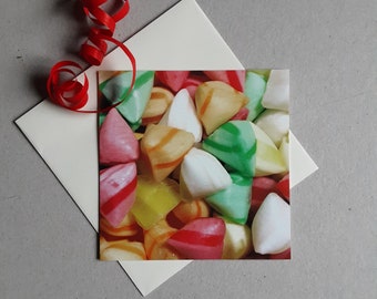 sweets, sweet, greeting card, funfair, berlingots, sweets, children, birthdays and parties, invitations, snacks