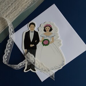 matrimonio, annuncio, biglietto doppio vintage ritagliato, stampato da una delle mie gouache originali interamente realizzate a mano