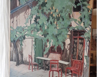 oil on canvas, houses of Provence, terrace, vacations, summer, oil on canvas