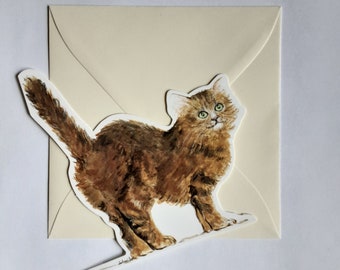 chat  - carte de voeux découpée double avec enveloppe assortie,animaux
