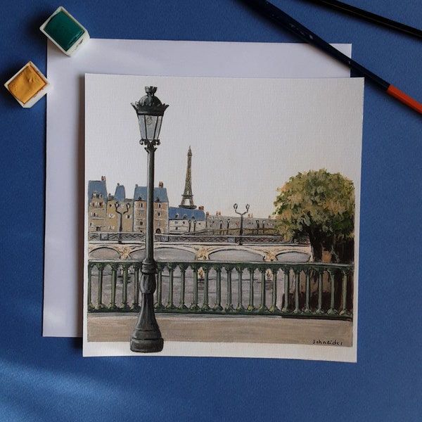 ponts de paris, réverbère et tour Eiffel,carte postale souvenirs