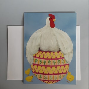 pâques carte de voeux double  pâques  oeuf,poussins,poule,oeuf décoré