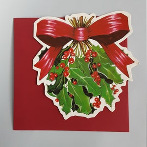 houx,noël carte de voeux découpée double,fêtes, invitations, voeux, bonheur