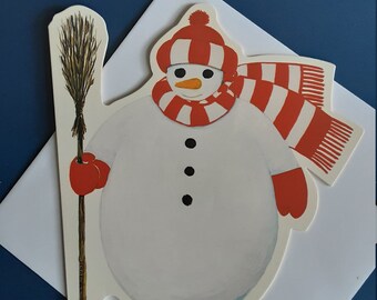 Christmas, snow, cut greeting card, snowman, winter, children's games, mountain, ski