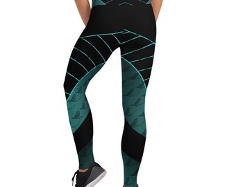 Graphic Mayfly Fly Fishing Yoga Leggings  (Teal Blue), women, fitness, gym, workout, fashion, layering, wading, green, comfortable