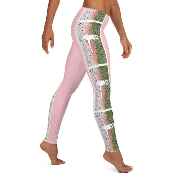 Rainbow Trout Leggings pink Fly Fishing, Gym, Workout, Fitness