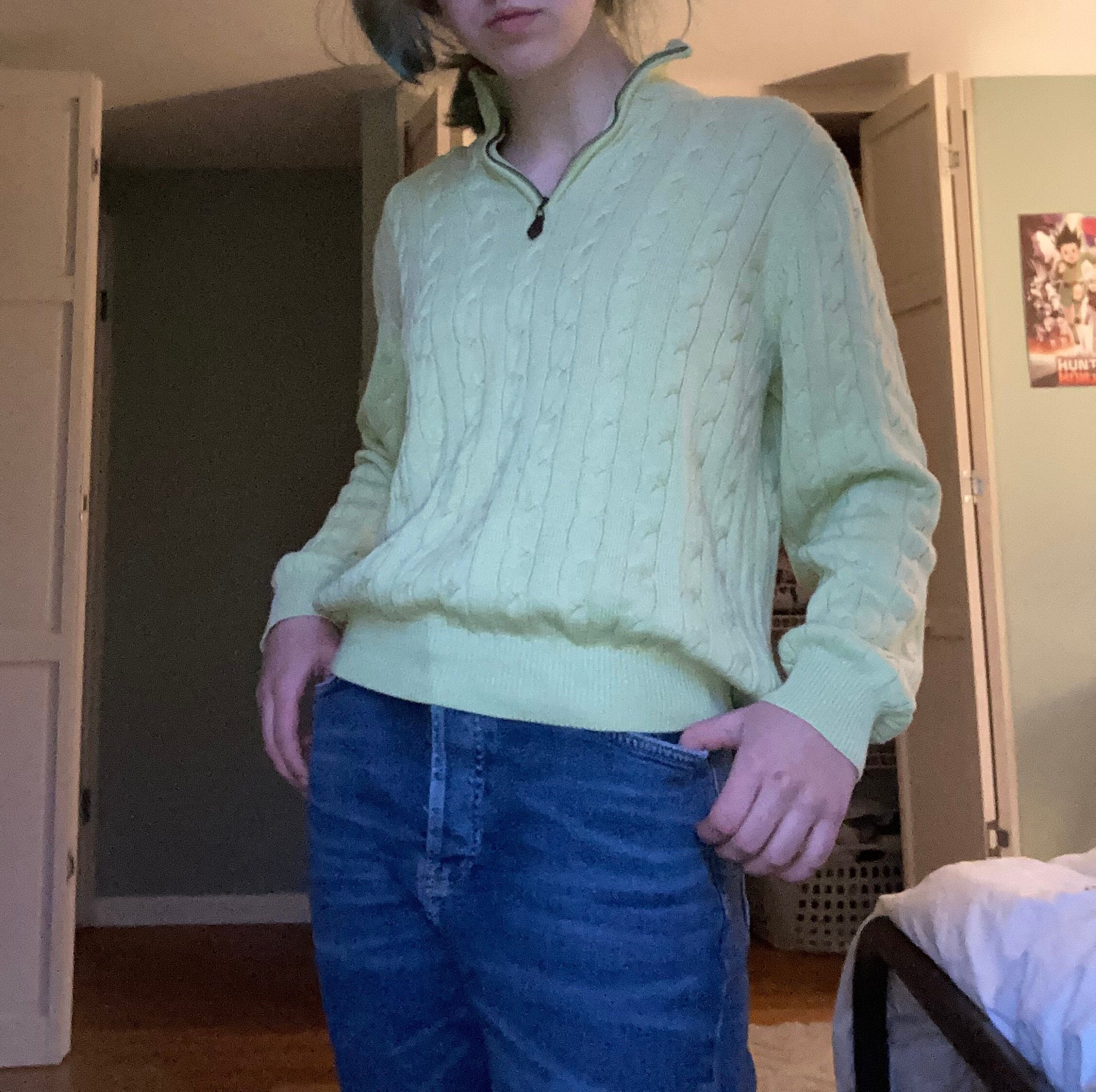 Sage Green Cable Knit Trendy Quarter Zip Brook's Brothers Sweater Etsy