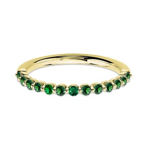 Green Emerald Half Eternity Wedding Band For Women, 14K Gold Finish Emerald Anniversary Ring, Ladies Emerald Spinal Ring, Eternity Ring