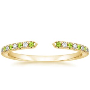 Green Peridot & Diamond Open Wedding Band For Womens, 14K Gold Finish Dainty Anniversary Ring, Bridal Ring, Stackable Open Band for Ladies
