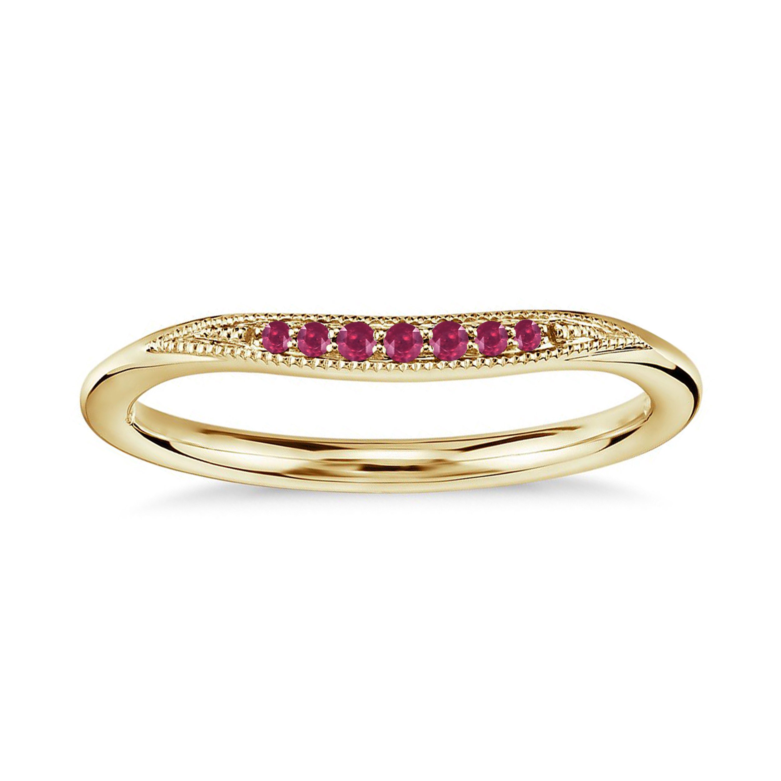 7Stone Red Ruby Curved Wedding Band For Womens 14K Gold
