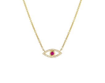 Details about   Ruby Emerald Gemstone Evil Eye Pendant 925 Solid Silver Gold Plated Necklace 
