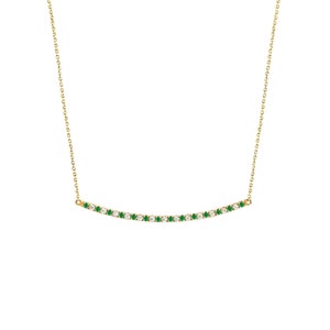 Alternate Emerald & Diamond Curved Bar Necklace For Women, 14k Gold Finish Emerald Chain Neckalce, Ladies Daily Wear Diamond Bar Nekclace