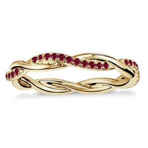 Red Ruby Twisted Full Eternity Ring For Womens, 14K Gold Finished Round Ruby Crossover Wedding Band, Ladies Red Ruby Swirl Anniversary Band