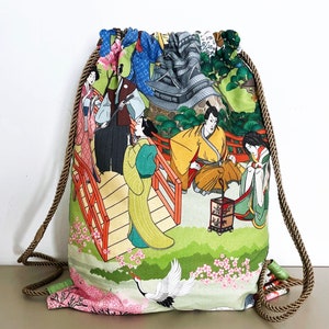 Mochila forrada com cordão - bolsa cinch, perfeita para passeios na academia ou na praia. Peça artesanal única