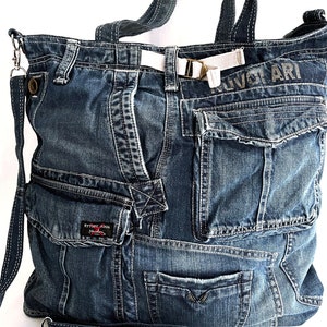 Denim men/women large shoulder shopping tote bag crossbody