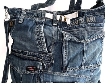 Denim men/women large shoulder shopping tote bag crossbody